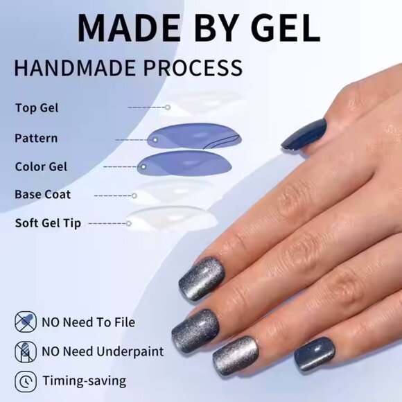 SheSlay Cat Eye Glitter Gel Press-On Nails | 120pcs Short Square - Picture 5 of 7
